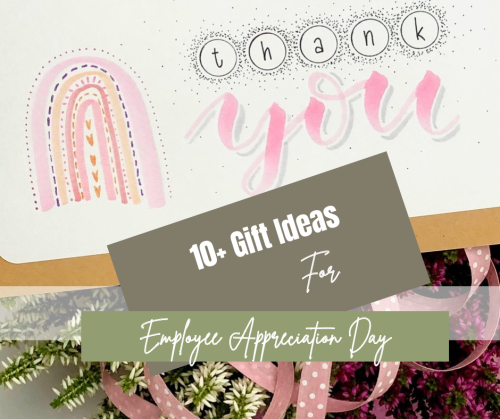 Facebook feature image with thank you card and title “10+ Gift ideas for employee appreciation Day